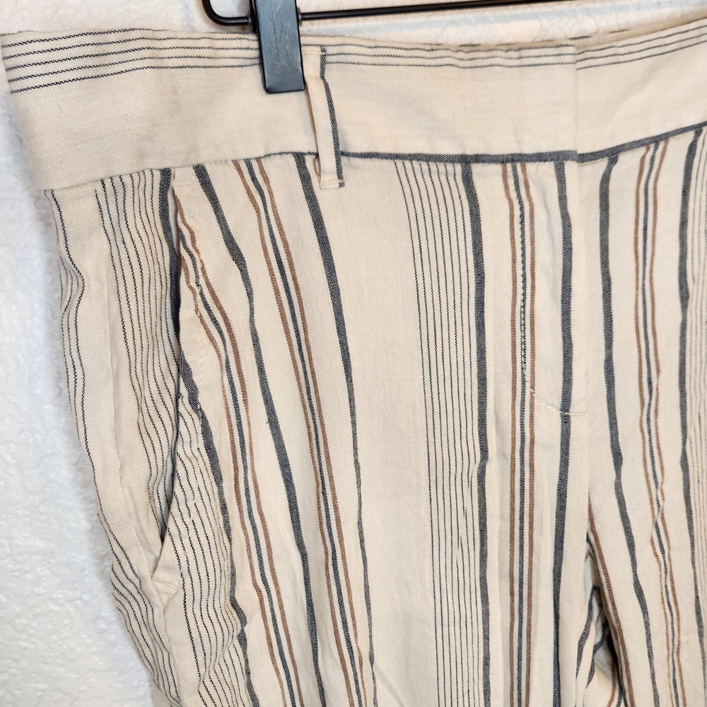 Ann Taylor Loft Linen Pants Women Sz 12 Straight Leg Beach Summer Striped - Picture 8 of 16